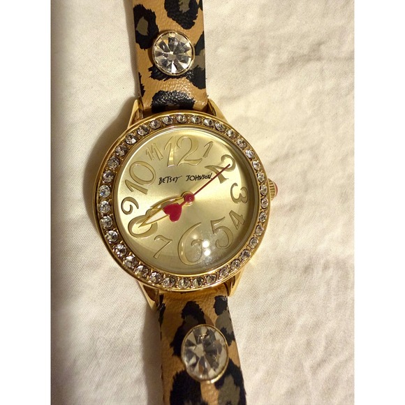 Betsey Johnson Accessories - Betsey Johnson Watch Leopard Print Leather Band Crystal Accents